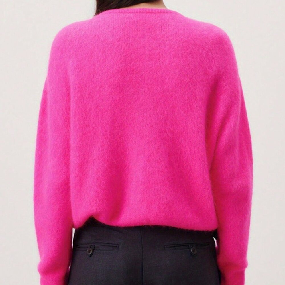 Hot Pink Casual Women's V-Neck Cardigan Sweater - Picture 2 of 5